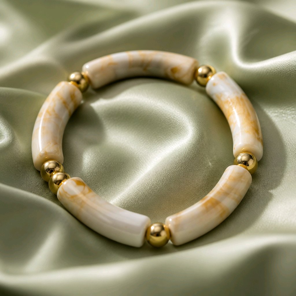 Bracelet tubes beige marbré