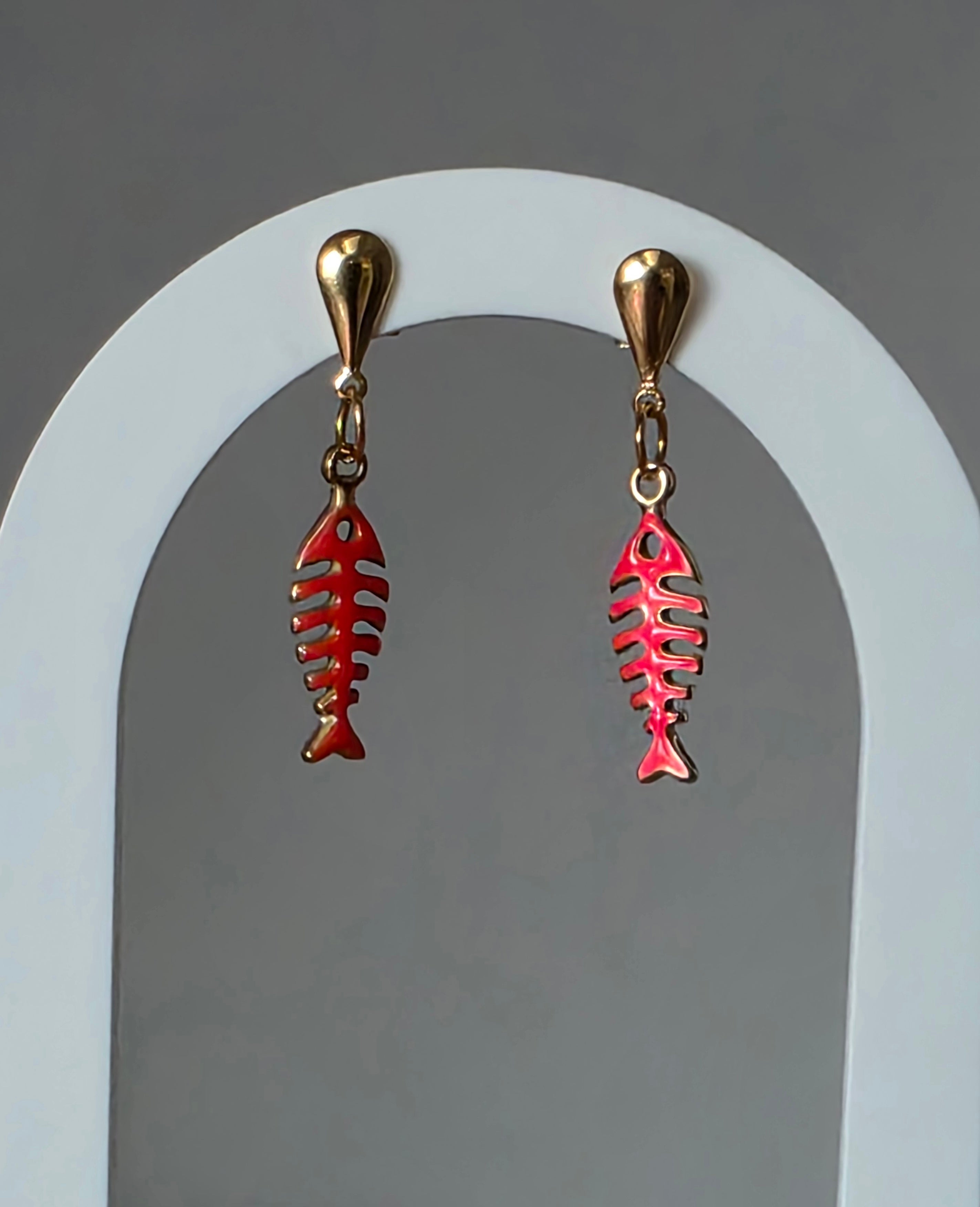 Boucles d oreilles arête de poisson rose