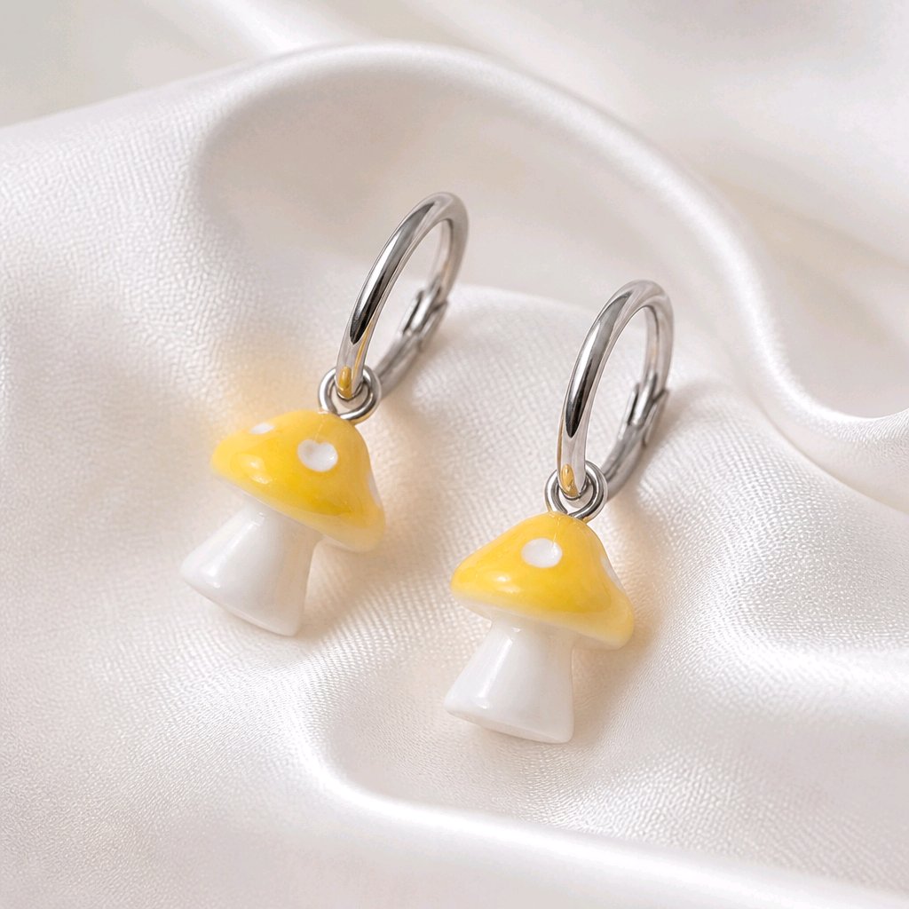 Boucles d oreilles creoles champignons jaune