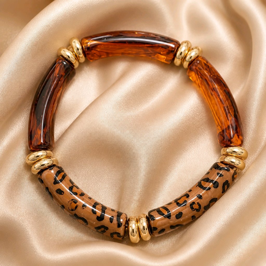 Bracelet tubes marron leopard