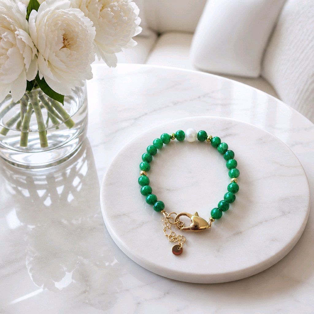Bracelet en perles rondes avec fermoir – Vert
