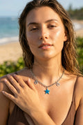 Collier argenté grosses mailles etoile bleu-pattes de chien