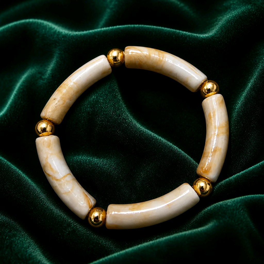 Bracelet tubes beige marbré