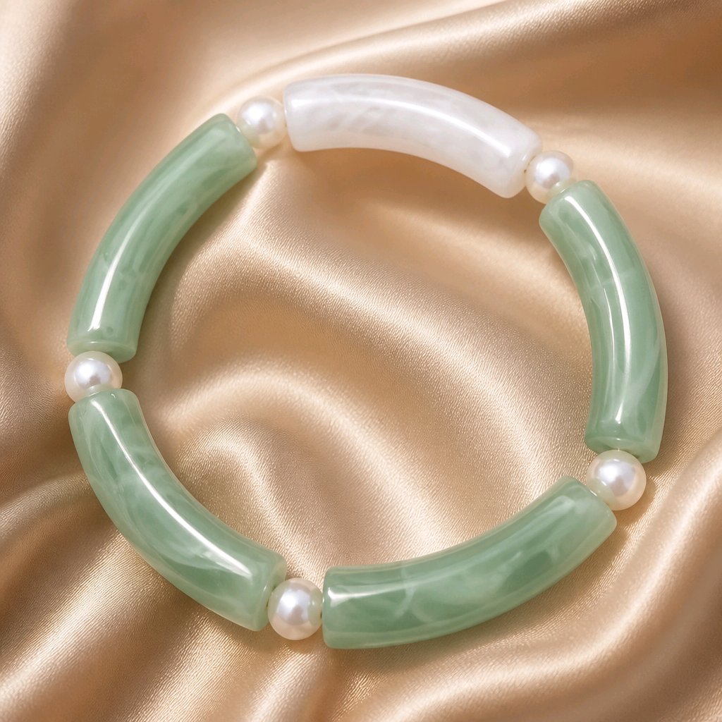 Bracelet vert marbré et blanc