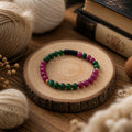 Bracelet perles rondes + tubes - Vert/framboise