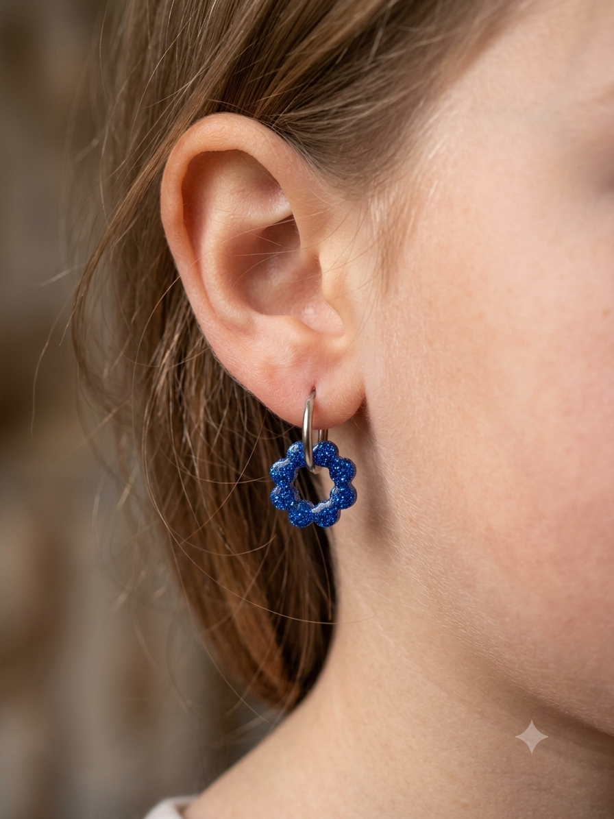Pampilles en résine petites couronnes bleues - Modèle Elisa
