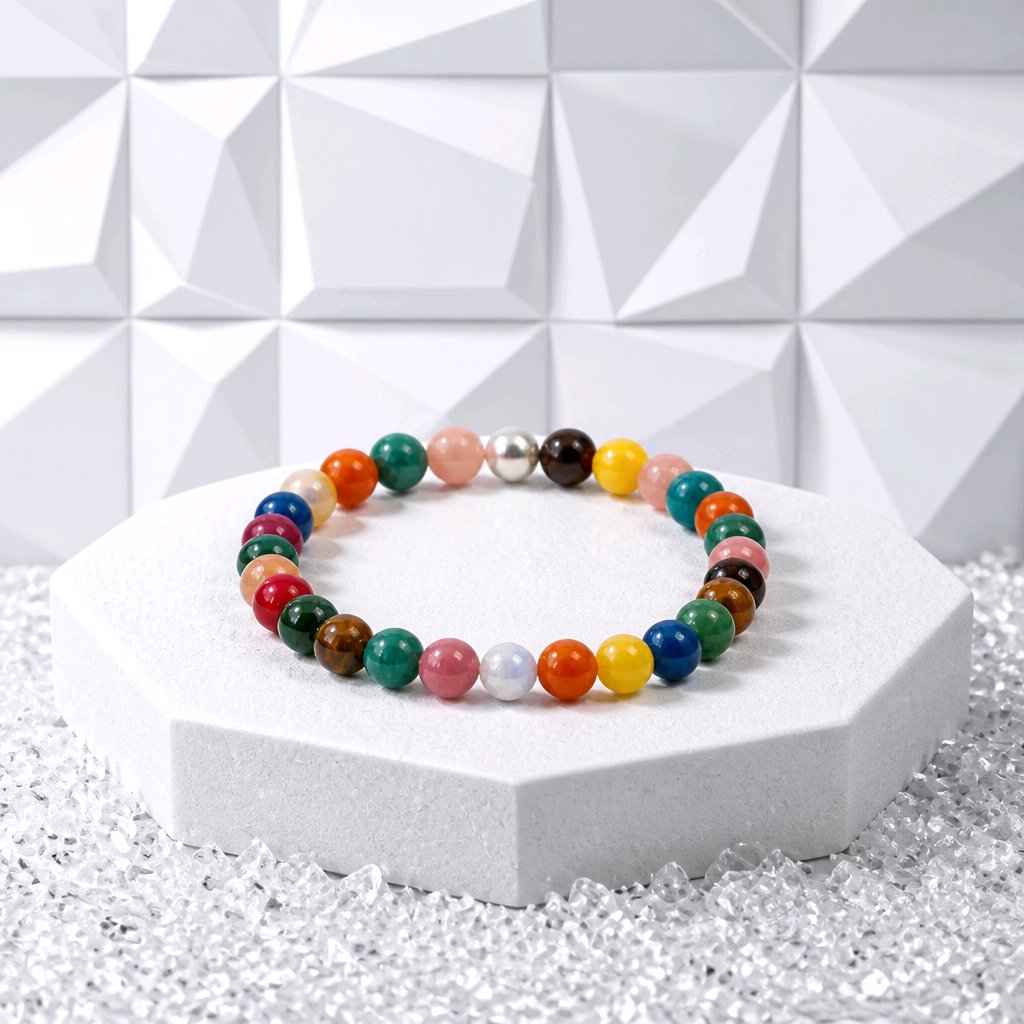 Bracelet perles rondes arc en ciel