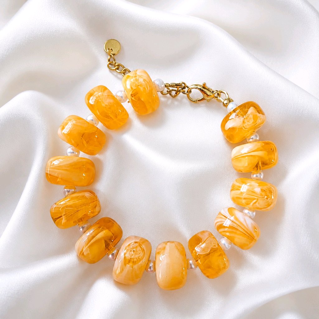 Bracelet grosses perles orange marbré