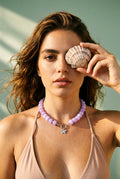 Collier grosses perles parme marbré