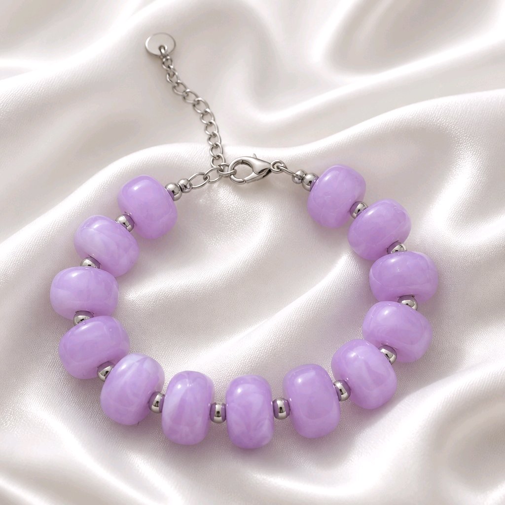 Bracelet grosses perles parme