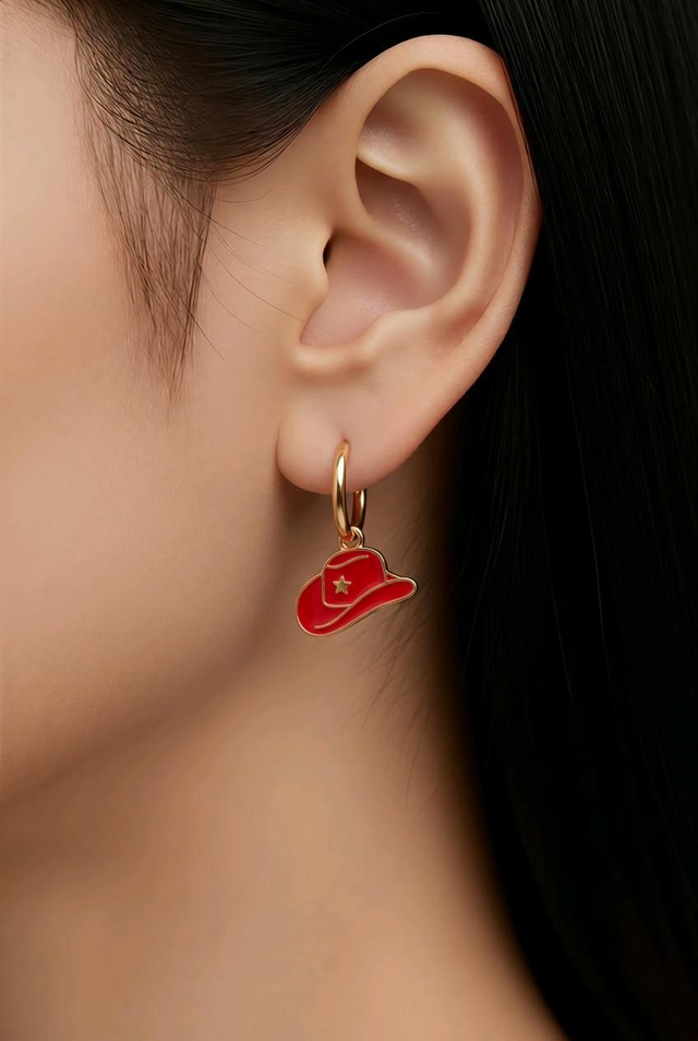 Boucles d'oreilles créoles + chapeau cowboy - Rouge