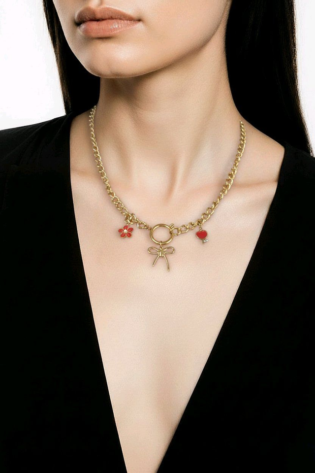 Collier en grosses mailes- couleur doré a breloques- la fabrique à pampilles