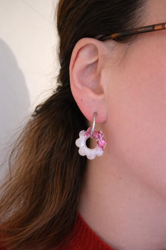 Pampilles interchangeables modèle Sixtie en résine couleur blanc et rose- la fabrique à pampilles