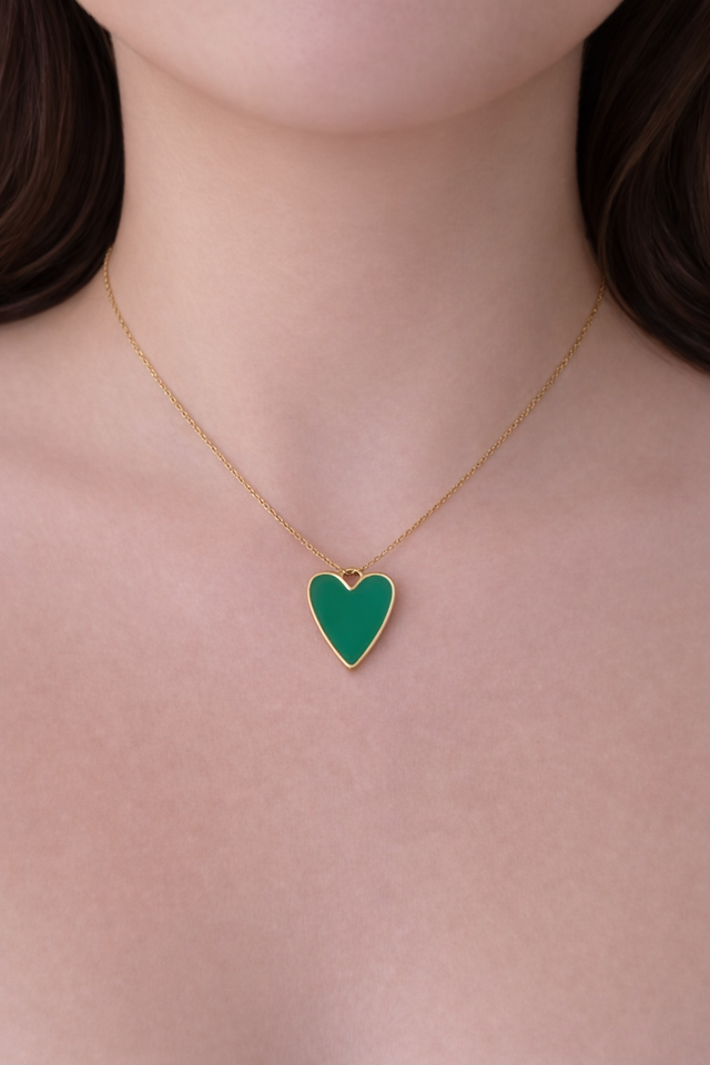 Collier maille serpentine doré - breloque coeur vert - la fabrique à pampilles