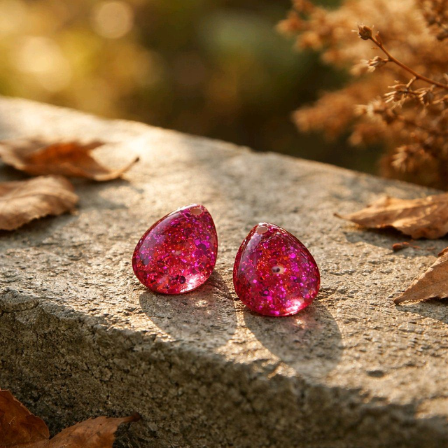 Pampilles interchangeables modèle Holly en résine couleur rose pailleté - la fabrique à pampilles