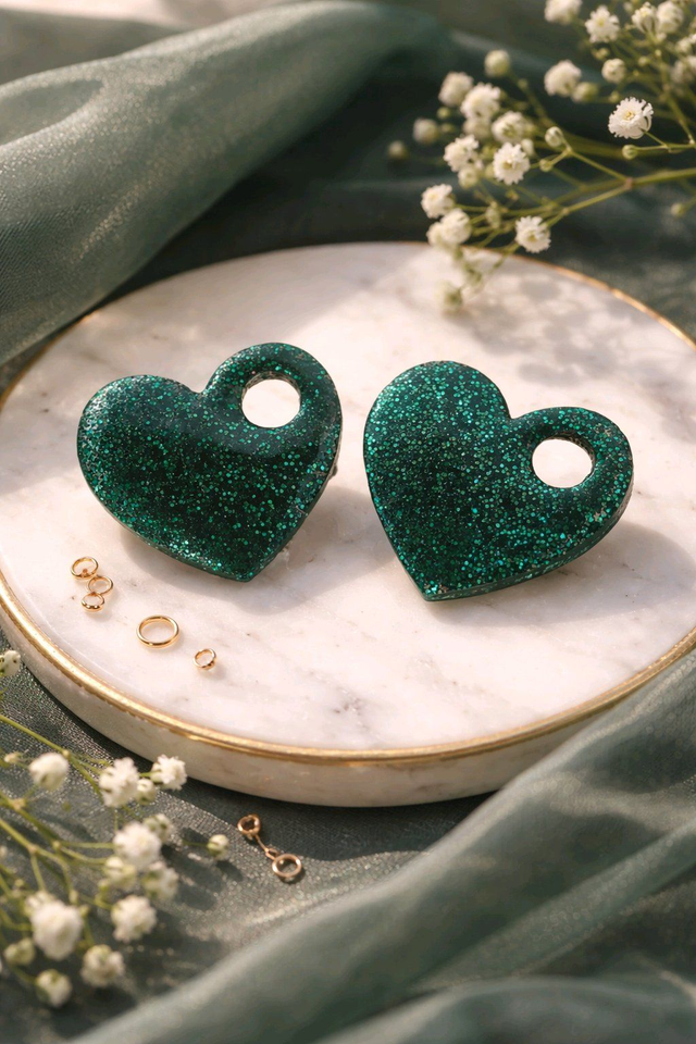 Pampilles en résine Coeur perdu – Vert